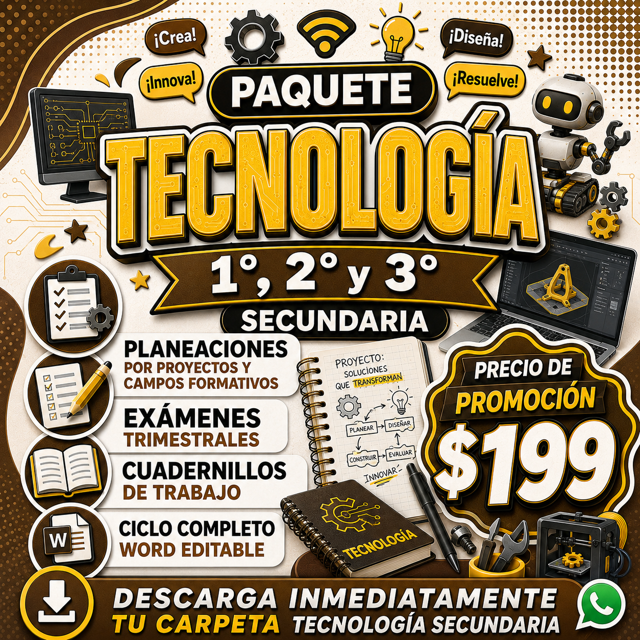 Tecnología 1°, 2° y 3° Grado de Secundaria - Paquete Ciclo Completo