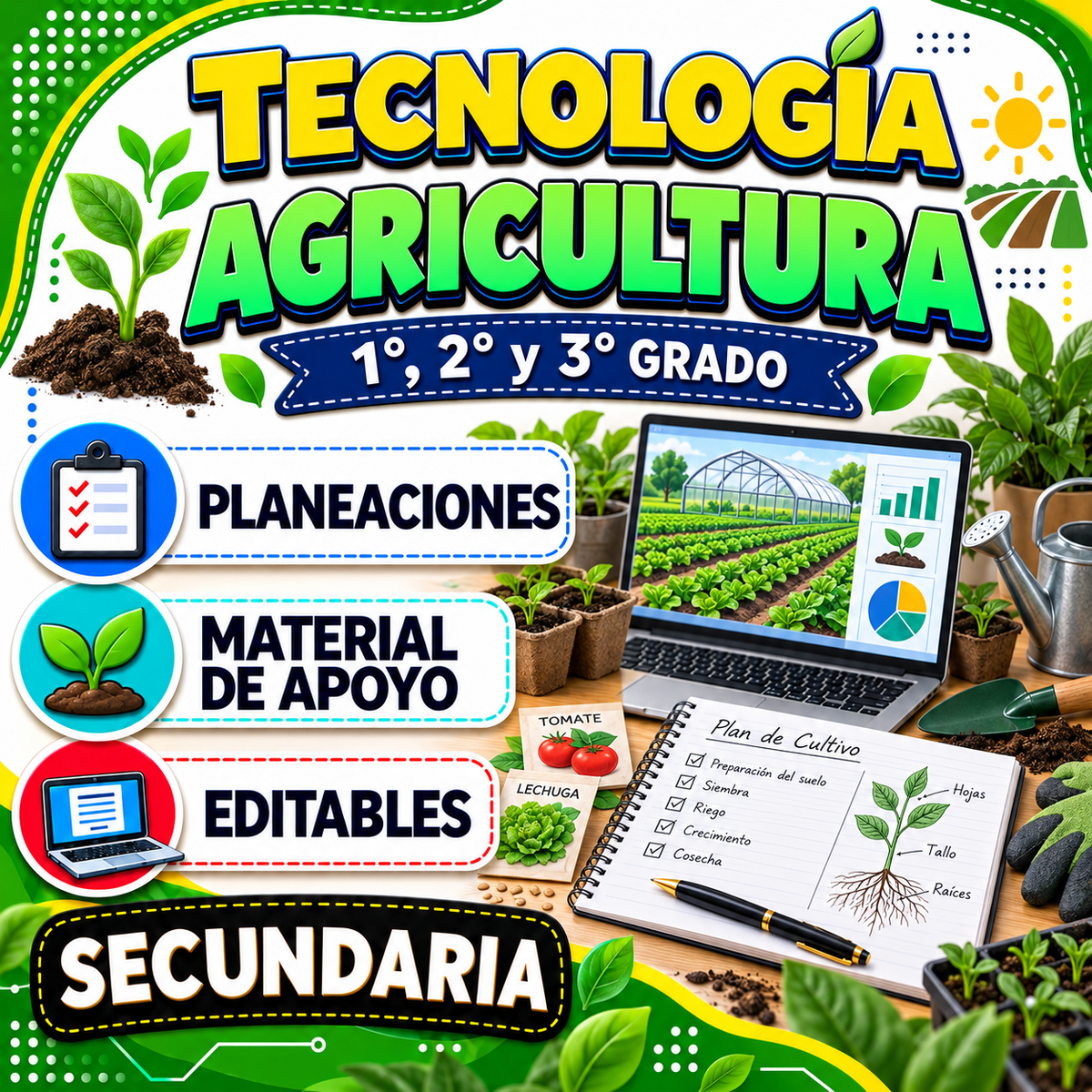 Tecnología Agricultura 1°, 2° y 3° Grado Secundaria (Multigrado)