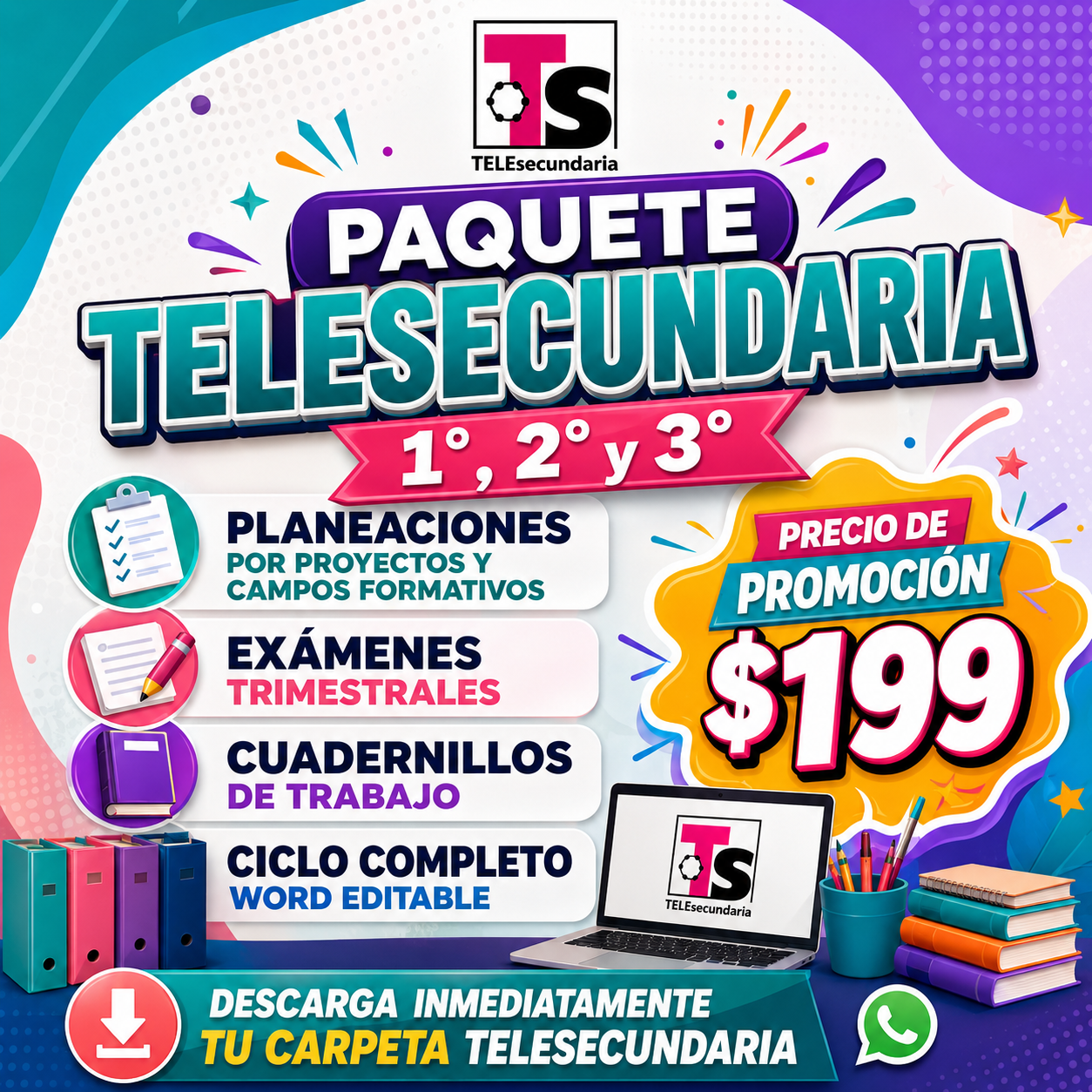 Paquete TELESECUNDARIA 1°, 2° y 3° Grado